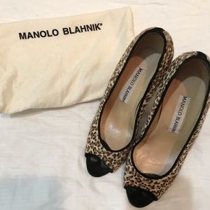 Manolo Blahnik Leopard Peep Toe Heel with Duster